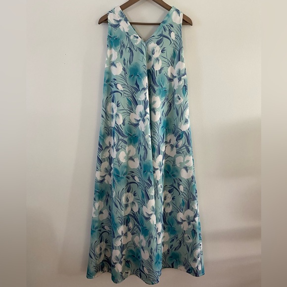 70s/80s floral v-neck A-line maxi dress - S-M - Picture 1 of 5